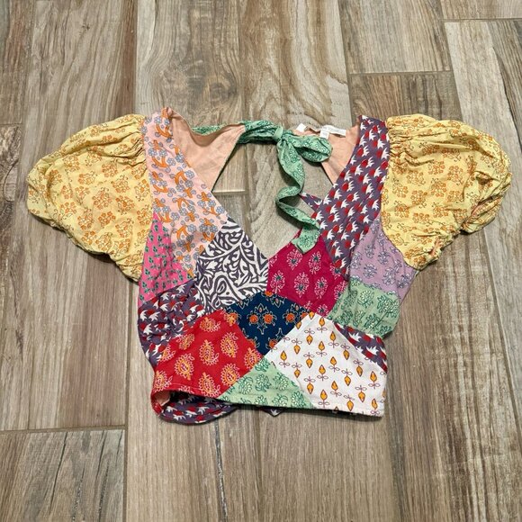 Love The Label Patchwork Cotton Voile Crop Top - Picture 2 of 6